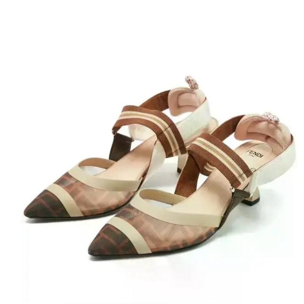 Fendi Colibri 55 mm Ff Mesh Slingback Pump Heels Pumps Shoes 39.5/ 9.5 Authentic
